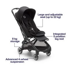 Bugaboo Butterfly Complete -Baby Products Sale Store PV005053 Bugaboo Butterfly black chassis midnight black fabrics midnight black sun canopy x PV005053 15